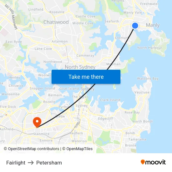 Fairlight to Petersham map