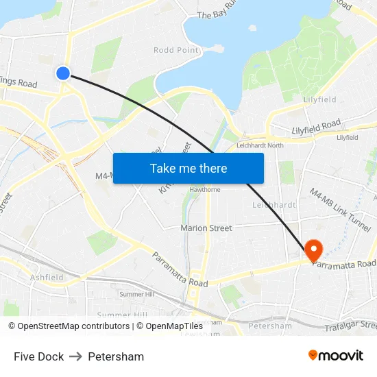 Five Dock to Petersham map