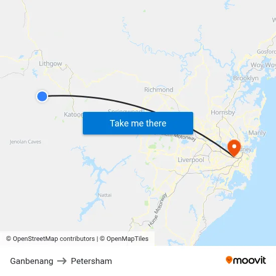 Ganbenang to Petersham map