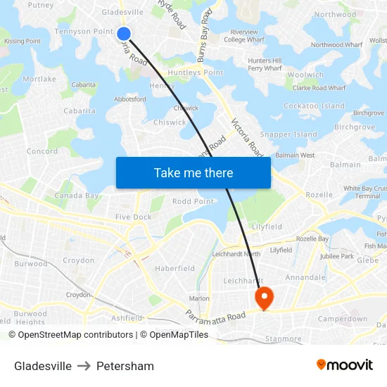 Gladesville to Petersham map