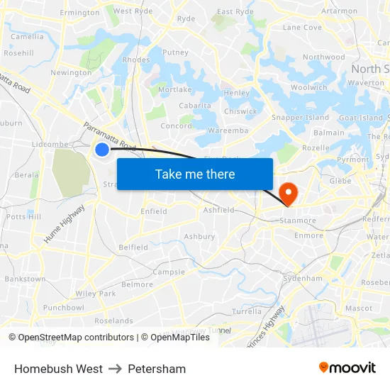 Homebush West to Petersham map