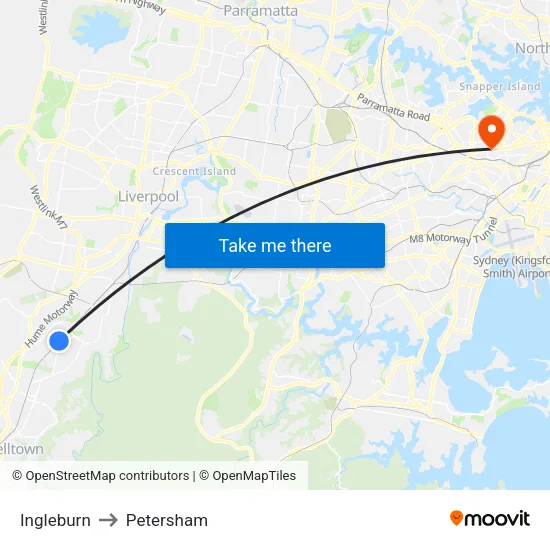 Ingleburn to Petersham map