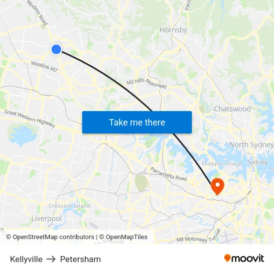 Kellyville to Petersham map