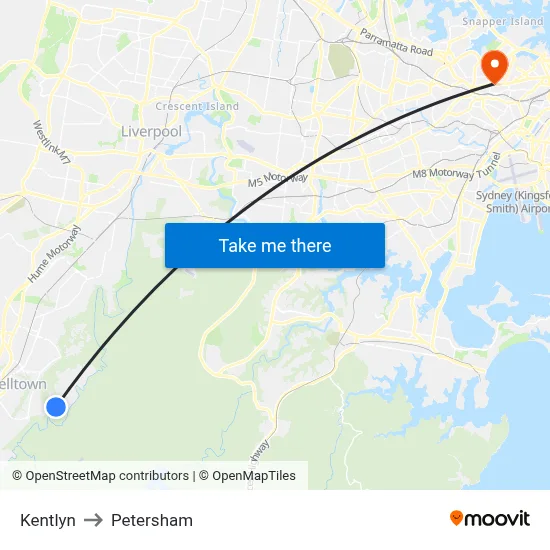 Kentlyn to Petersham map