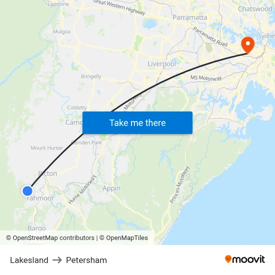 Lakesland to Petersham map