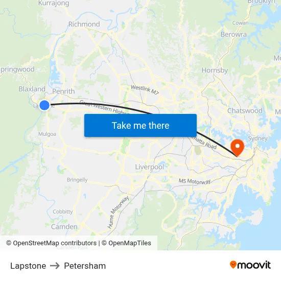 Lapstone to Petersham map