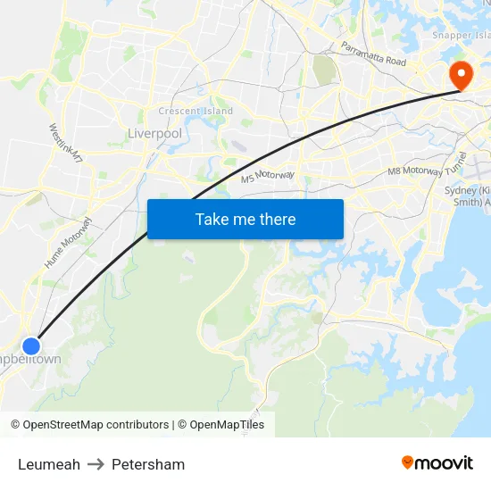 Leumeah to Petersham map