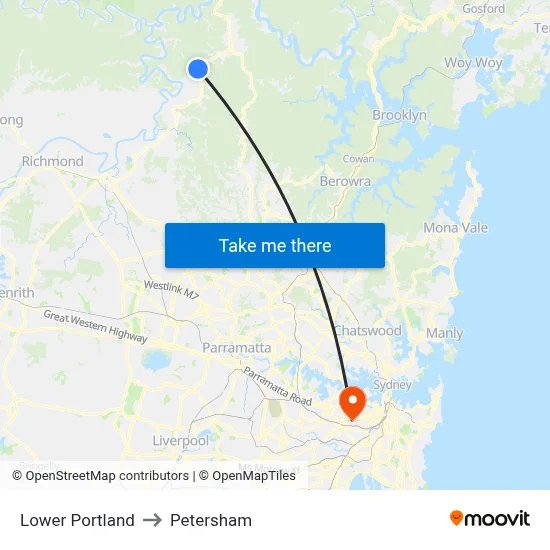 Lower Portland to Petersham map