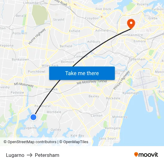 Lugarno to Petersham map