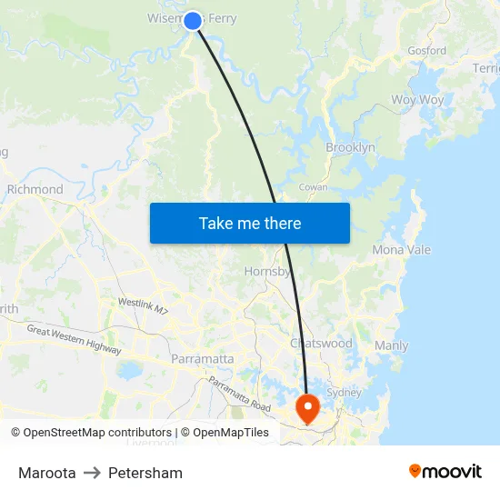 Maroota to Petersham map