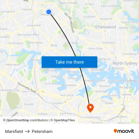 Marsfield to Petersham map
