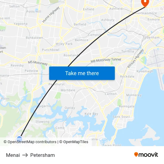 Menai to Petersham map