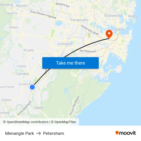 Menangle Park to Petersham map