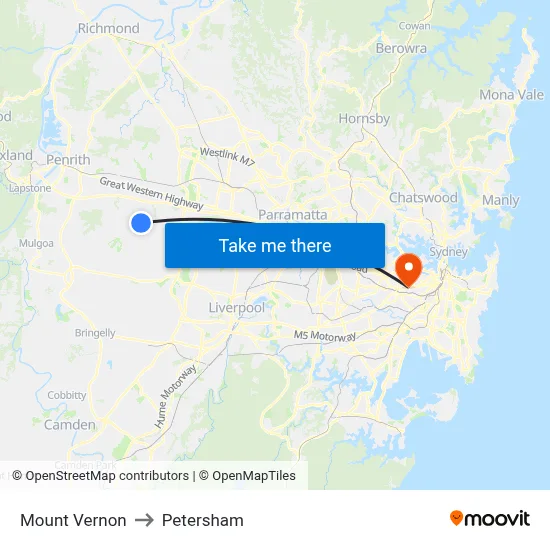 Mount Vernon to Petersham map