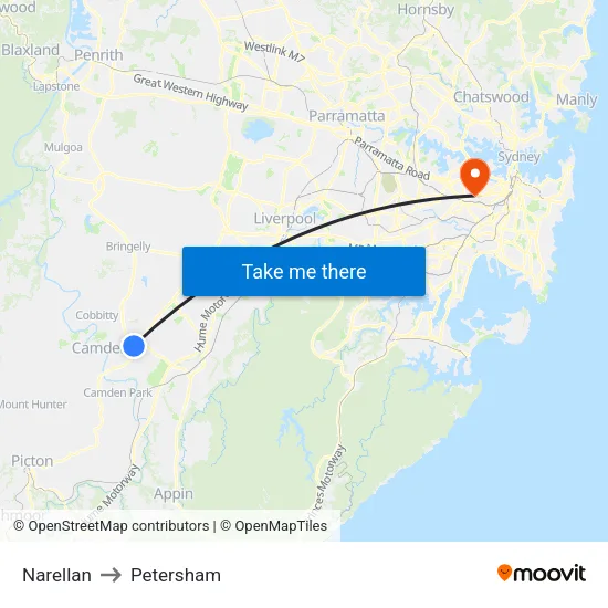 Narellan to Petersham map
