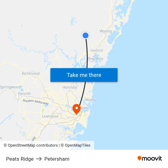 Peats Ridge to Petersham map
