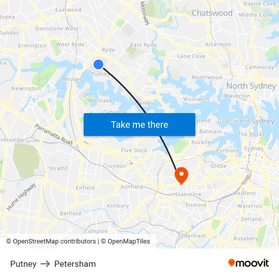 Putney to Petersham map