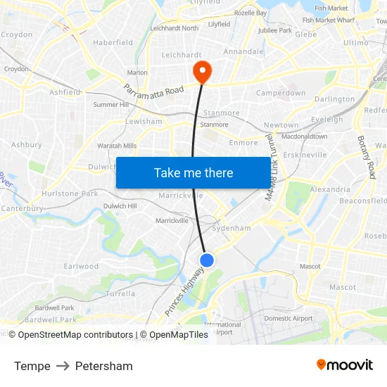 Tempe to Petersham map