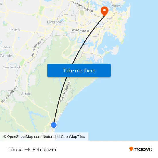 Thirroul to Petersham map