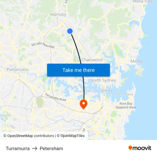 Turramurra to Petersham map