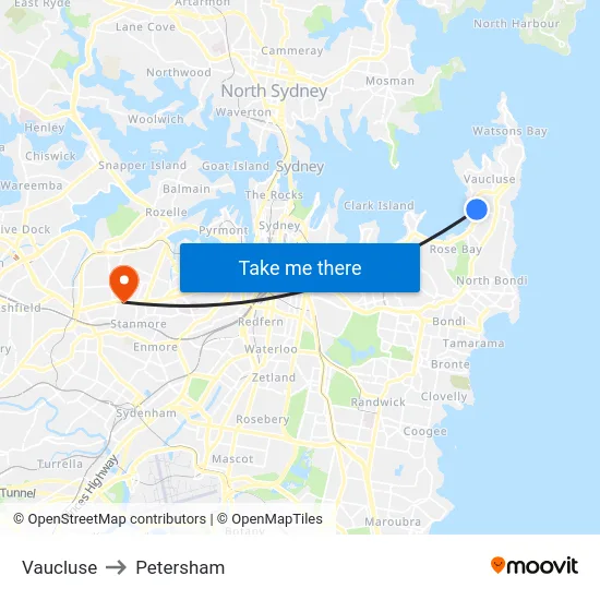 Vaucluse to Petersham map