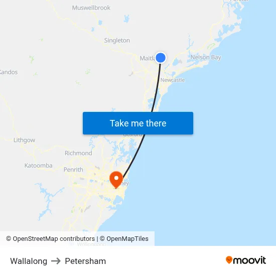 Wallalong to Petersham map