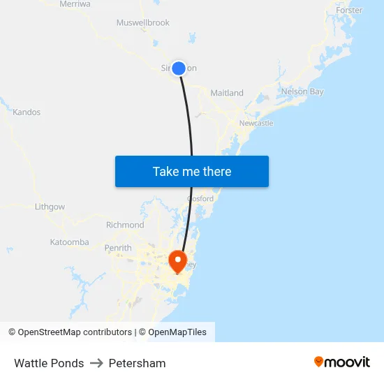 Wattle Ponds to Petersham map