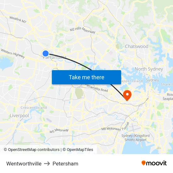 Wentworthville to Petersham map