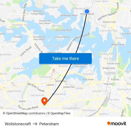 Wollstonecraft to Petersham map
