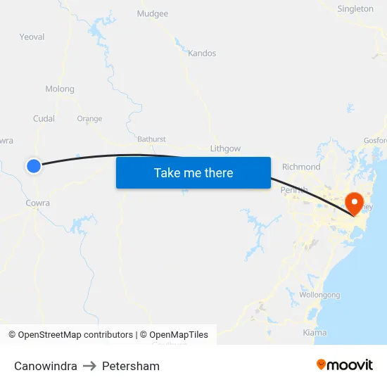 Canowindra to Petersham map
