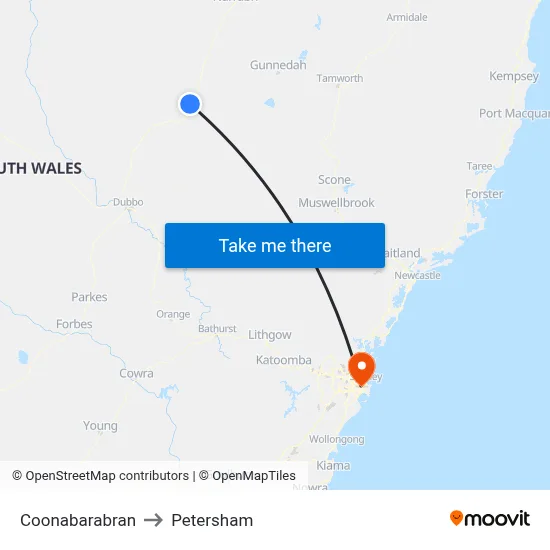 Coonabarabran to Petersham map