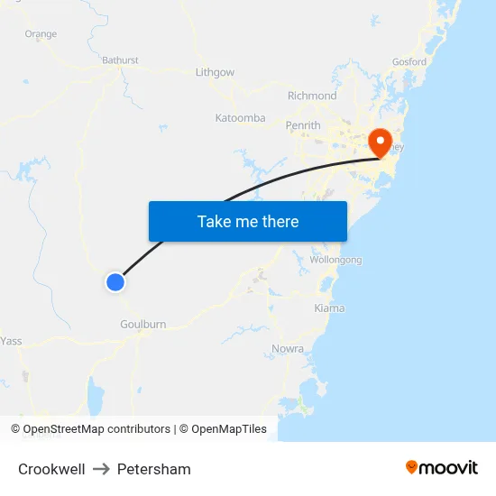 Crookwell to Petersham map