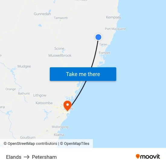 Elands to Petersham map