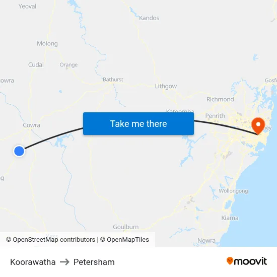 Koorawatha to Petersham map