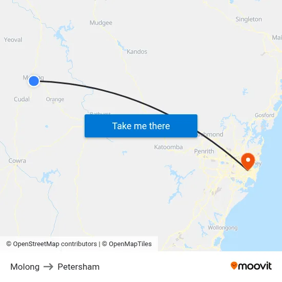 Molong to Petersham map