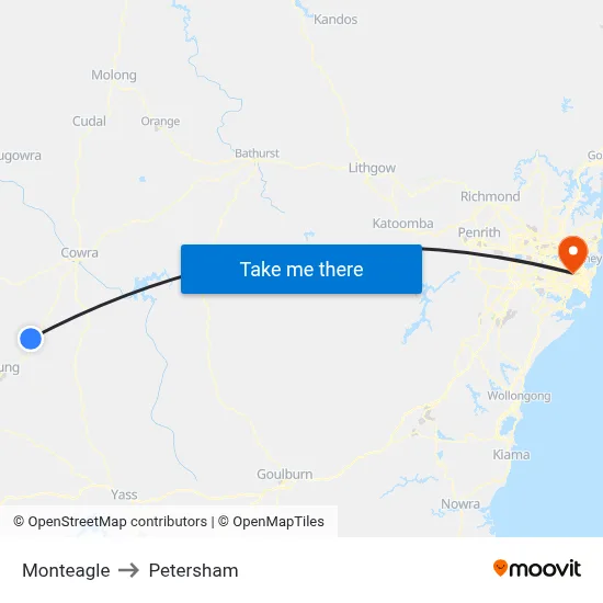 Monteagle to Petersham map