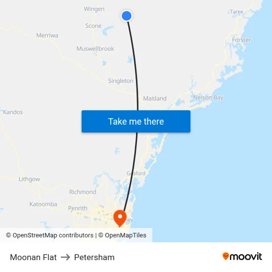 Moonan Flat to Petersham map