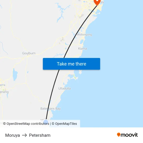 Moruya to Petersham map