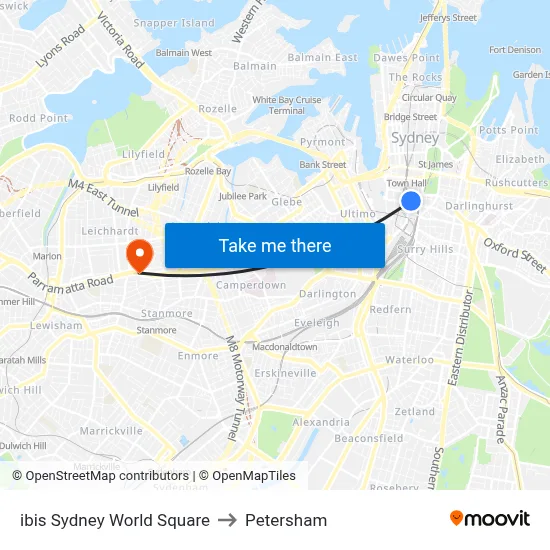 ibis Sydney World Square to Petersham map