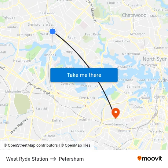 West Ryde Station to Petersham map
