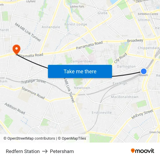 Redfern Station to Petersham map