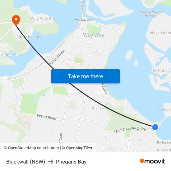 Blackwall (NSW) to Phegans Bay map
