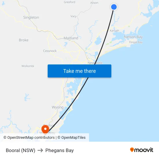 Booral (NSW) to Phegans Bay map