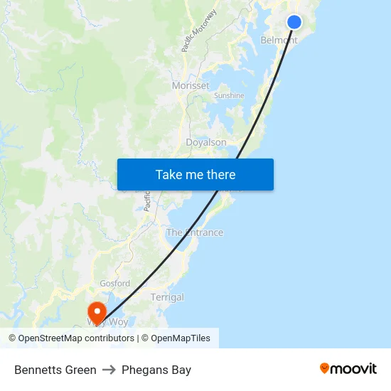 Bennetts Green to Phegans Bay map