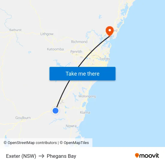 Exeter (NSW) to Phegans Bay map