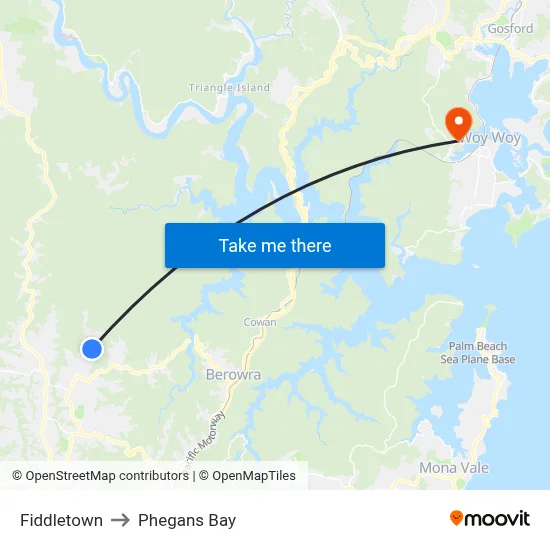 Fiddletown to Phegans Bay map