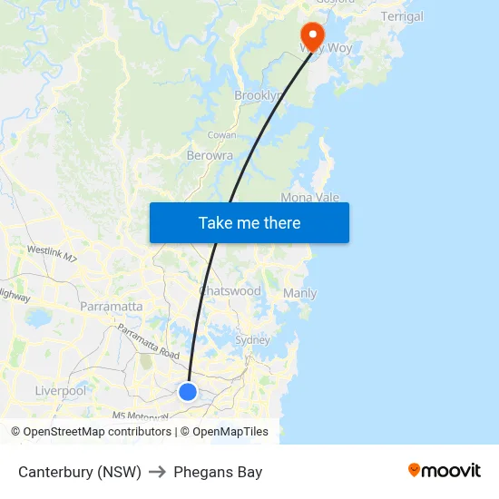 Canterbury (NSW) to Phegans Bay map
