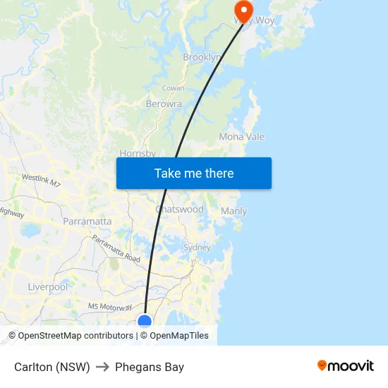 Carlton (NSW) to Phegans Bay map