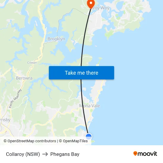 Collaroy (NSW) to Phegans Bay map