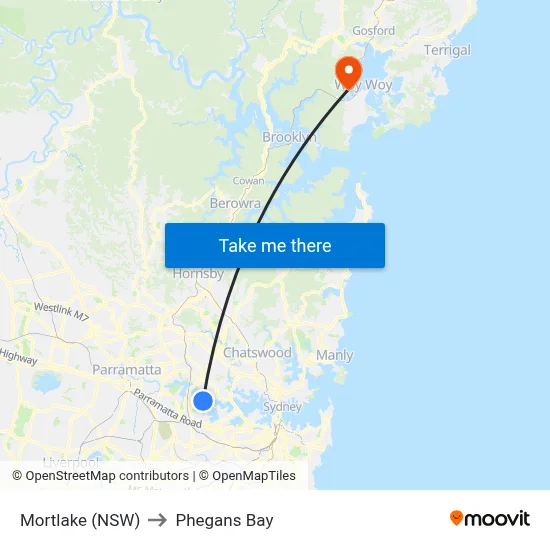 Mortlake (NSW) to Phegans Bay map